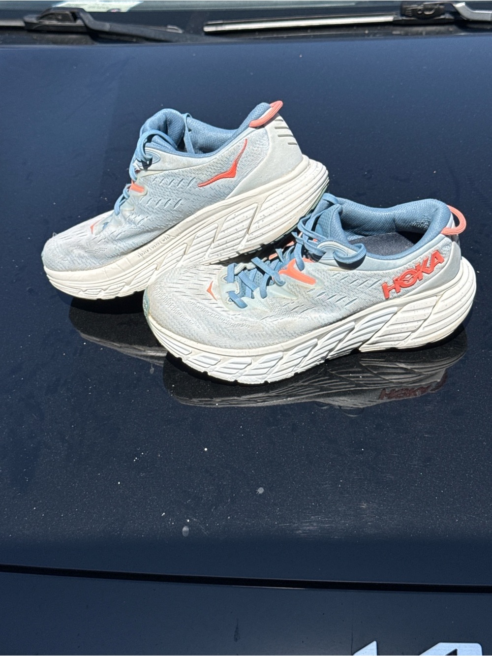 Hoka Women's Sky Blue and Coral Trail Running Shoes